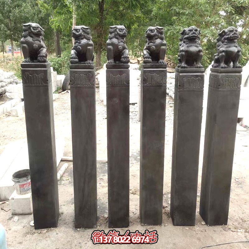 古雅青石仿古石獅子拴馬柱，點(diǎn)綴庭院門前