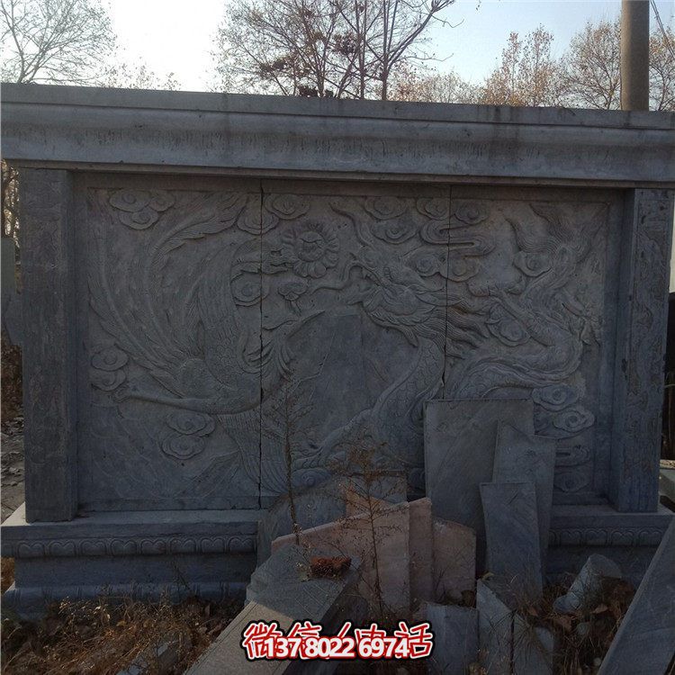 經典中式庭院，清新山水浮雕照壁