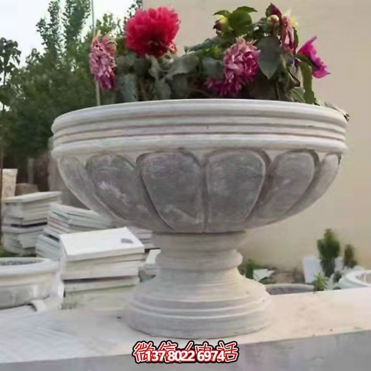 精美大理石石雕花缽，讓您的別墅、小區(qū)、戶外更加美觀