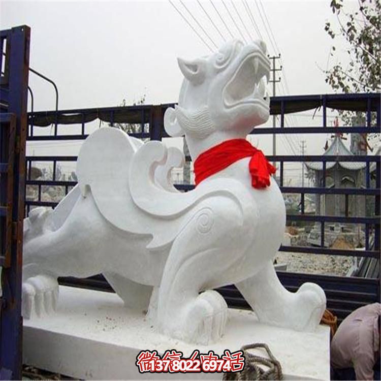 大理石石雕麒麟，古典庭院裝飾精美大型雕塑