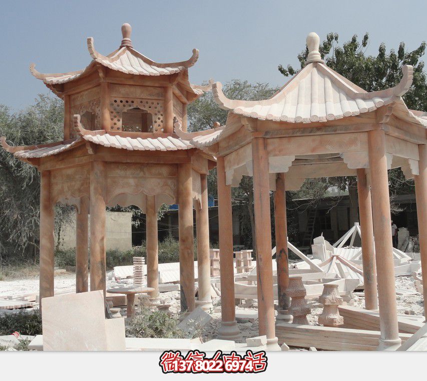 公園廣場擺放晚霞紅雙層頂休閑涼亭雕塑 公園廣場擺放晚霞紅雙層頂休閑涼亭雕塑