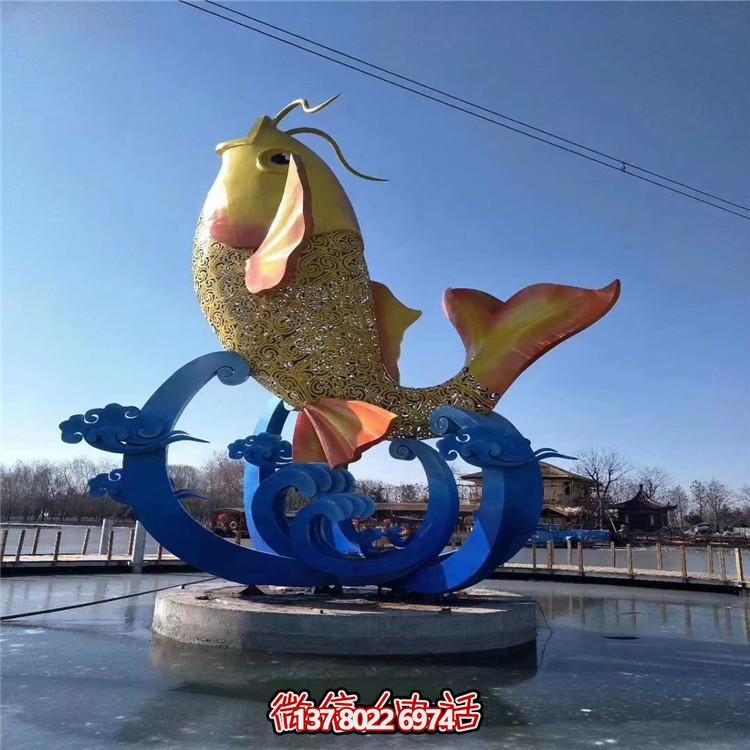 戶外廣場(chǎng)大型水景不銹鋼彩繪園林景觀鯉魚擺件