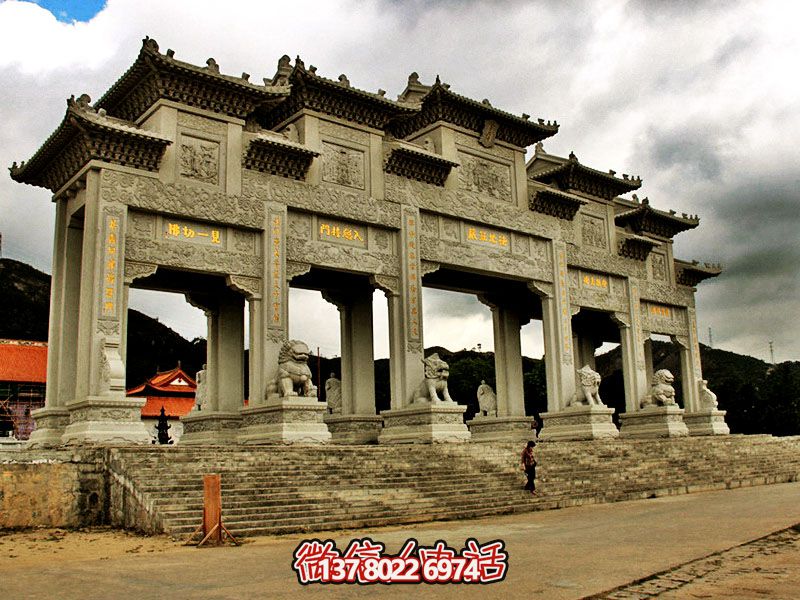 寺院景區復式斗拱五門石雕牌樓坊 寺院景區復式斗拱五門石雕牌樓坊