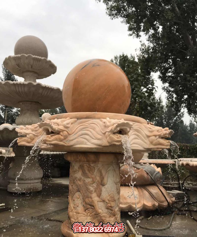小區企業晚霞紅龍頭浮雕風水球石雕 小區企業晚霞紅龍頭浮雕風水球石雕