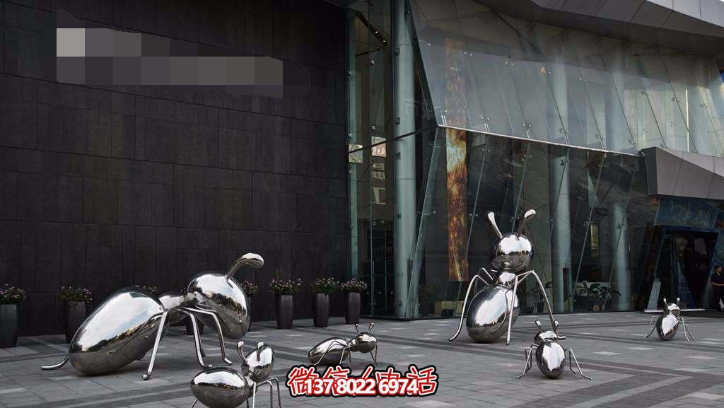 商場店鋪門口一群拋光不銹鋼螞蟻雕塑 商場店鋪門口一群拋光不銹鋼螞蟻雕塑