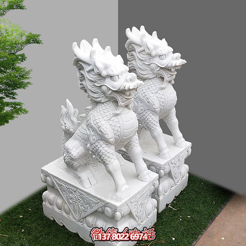 庭院寺院漢白玉石雕麒麟雕塑 庭院寺院漢白玉石雕麒麟雕塑