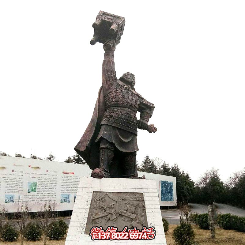 戶(hù)外景區(qū)創(chuàng)意銅雕戰(zhàn)士手拿鼎雕塑